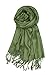 Achillea Large Soft Silky Pashmina Shawl Wrap Scarf in Solid Colors (Olive Green)