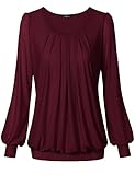 Laksmi Women's Long Sleeve Round Neck Front Pleated Blouse Top