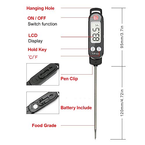 Termometro da Cucina, Termometro Cucina Digitale Professionale, Lettura Istantanea Termometro Carne con Sonda Lunga per Barbecue, Pasticceria, Latte, Cottura