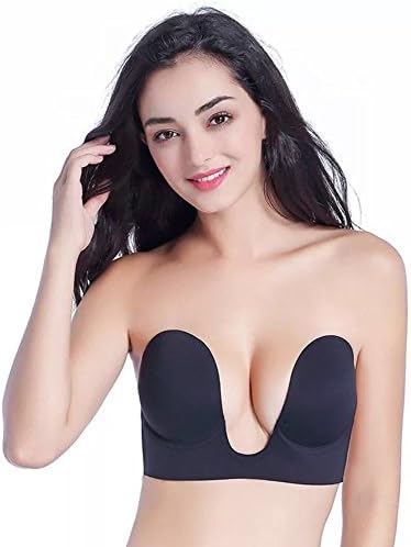 Amyhui Reusable Invisible Bra for Women Strapless Self-Adhesive Silicone Bra (Cup C, Black)