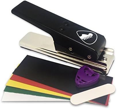 LANSBERG Guitar Pick Punch with Unique Pick Holder, 5 Color Plastic Strips and Filer to Sand Off Edges