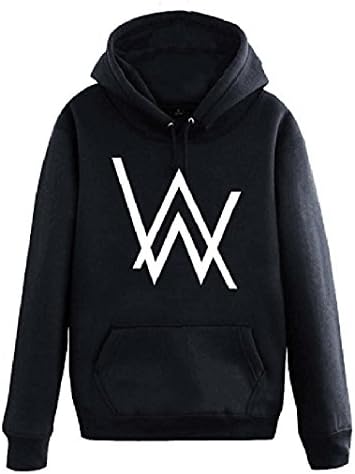 Huazhe Alan Walker Mens Singer Black Hooded Hoodie Grey Cotton Jacket (S, Black)