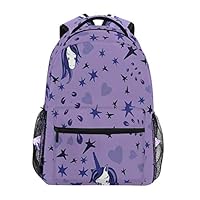 ECOMAOMI Unicorn Party Teenage Style Stars Hearts Purple Toned Background Fairy Tale Decorative Violet Bl Large Capacity Laptop Backpack Modern Fashion Casual Daypack School Bag Hiking Backpack