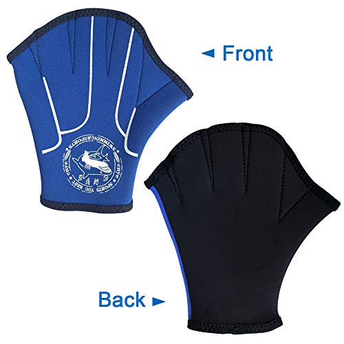 CNYE Aquatic Gloves for Water Aerobics Snorkeling - Webbed Swim Gloves Aqua Fit Training Gloves - Helping Upper Body Resistance - No Fading - Blue (M)