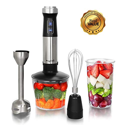 MegaChef MC-158C 4 in 1 Multipurpose Immersion Hand Blender with Speed Control and Accessories, 4in1, Silver