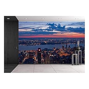 View on New York and New Jersey After Sunset - Removable Wall Mural | Self-Adhesive Large Wallpaper - 66x96 inches