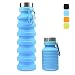 Nefeeko Collapsible Water Bottle, Reuseable BPA Free Silicone Foldable Water Bottle for Travel Gym Camping Hiking, Portable Leak Proof Sports Water Bottles with Carabiner, 18oz(Blue)