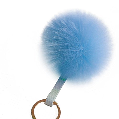 Mikey Store Faux Rabbit Fur Ball Keychain Bag Plush Car Key Ring Car Key Pendant (Light blue)