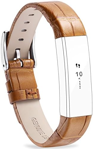 FITEEN Brown Leather Bands for Fitbit Alta and Fitbit Alta HR Strap Style,Small Large-Bamboo Style Brown