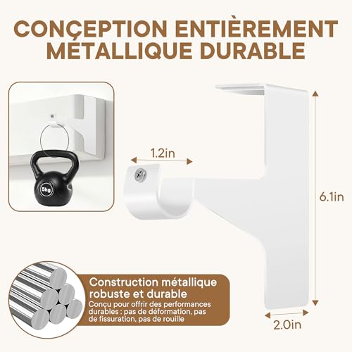 BANJILI Heavy Duty No-Drill Curtain Rod Holder - Reinforced Adhesive Roller Shutter Box Mount - Heavy Duty Metal Bracket 19-28mm (White-2 Brackets)