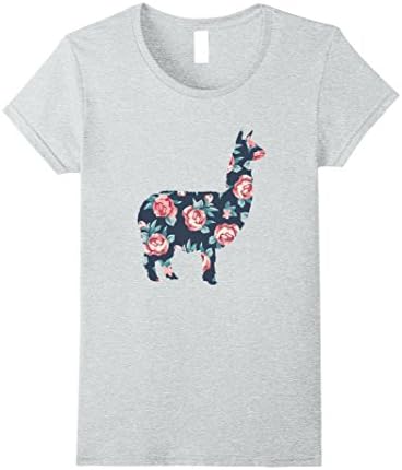 Womens Llama Roses T Shirt Cute South American Animal Large Heather Grey