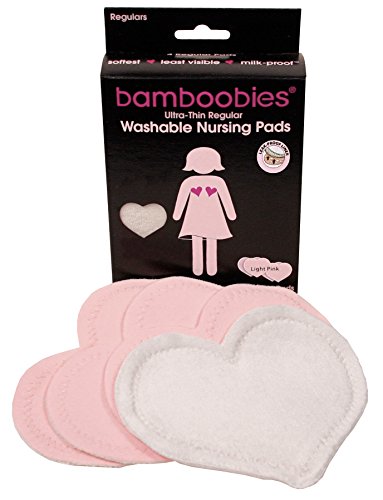 bamboobies Washable Reusable Nursing Pads with Leak-Proof Backing for Breastfeeding, Ultra Thin, 4 Count