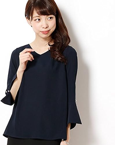 Amazon ファビュラスアンジェラ Fabulous Angela フェイクパールディテール袖フレアブラウス 52ネイビー F シャツ ブラウス 通販