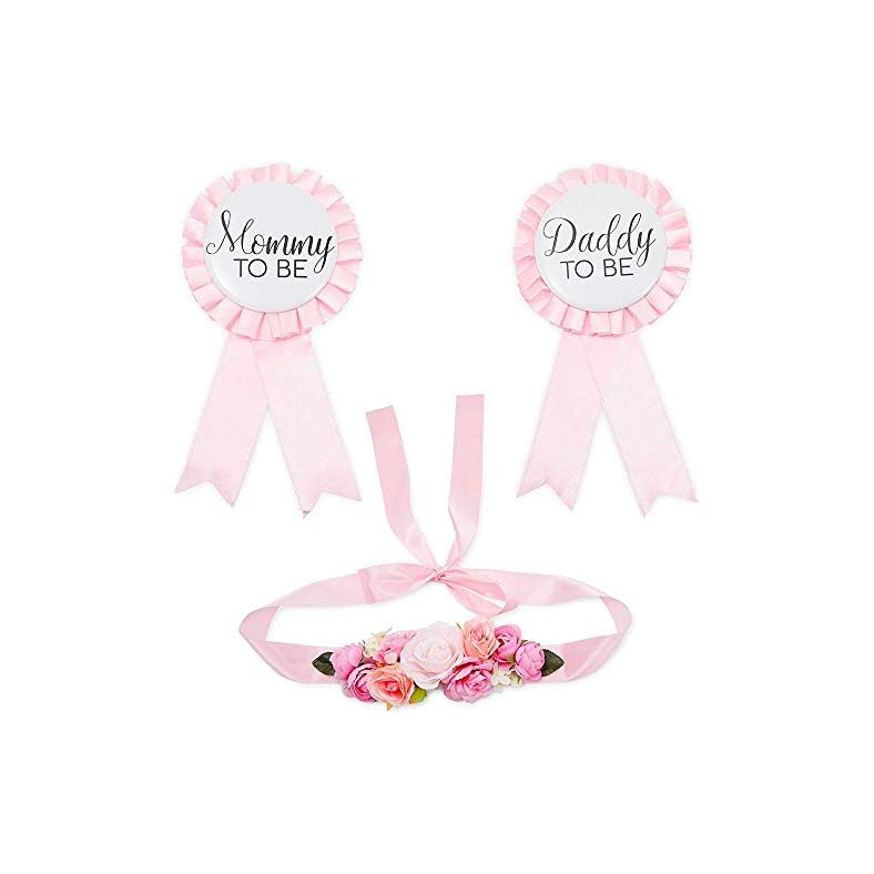 Pink Baby Shower Sash and Ribbons for Mommy and Daddy to Be (3 Pieces)