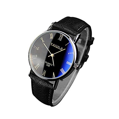 Pandaie Watch Promotion! Luxury Fashion Faux Leather Mens Quartz Analog Watch Watches Black (One Size, Black)