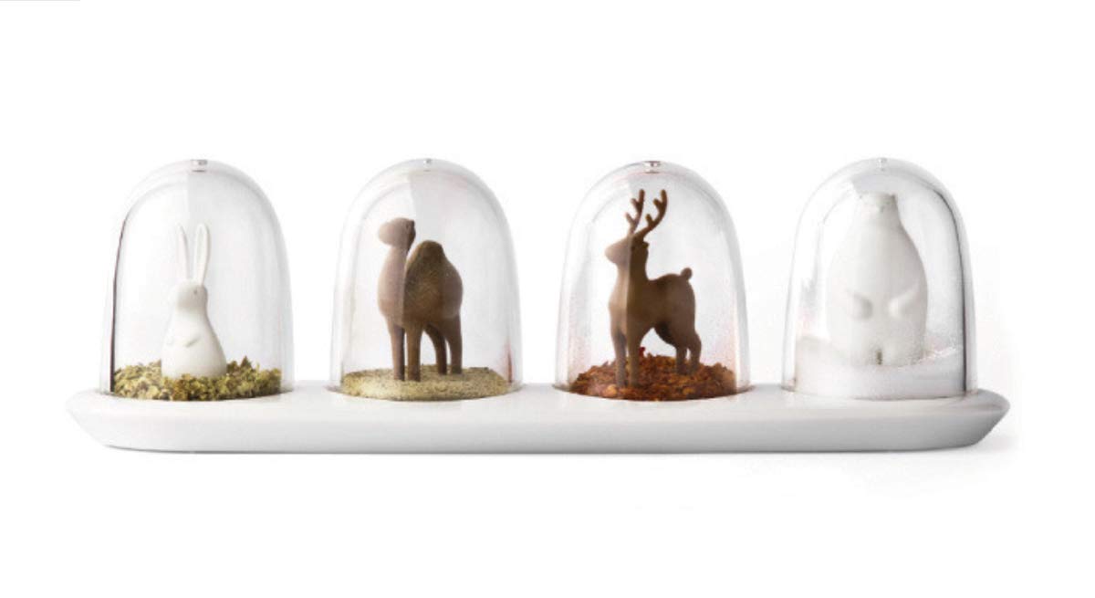 Kitchen Seasoning Jar with Tray, Seasoning Shaker, Animal Parade Design, 4 in 1