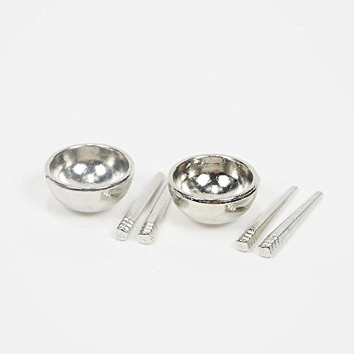 Zeroyoyo 1:12 Miniature Food Play House Mini Bowls and Chopsticks Dollhouse Kitchen Decoration Accessories Silvery