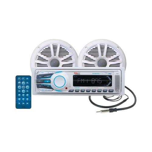 Boss Audio Mck1308wb.6 Marine Single-Din Mechless Receiver with 2 Speakers & Bluetooth(R)