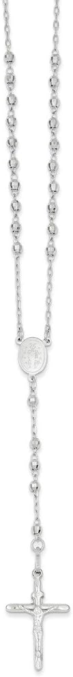 14k White Gold Diamond-cut 3mm Beaded Rosary 24 inch Necklace Fine Jewelry Gift for Women