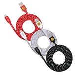 3PK 6ft (2M) Hi-Speed Durable Braided Flat Noodle Lightning Cable Charger Cord for iPhone 6, 6 Plus, SE, iPad (Red, Black, White)