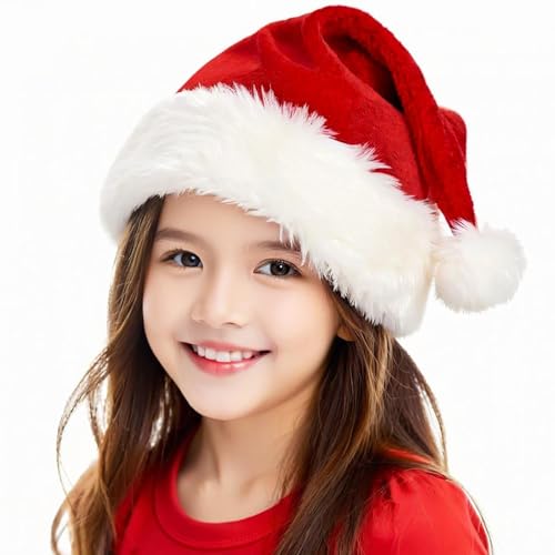 PUHPIG Santa Hat Red Unisex Christmas Hat Double Layer Thicken Velvet Comfy Holiday Xmas Hat for Christmas New Year Festive Party โ image 1
