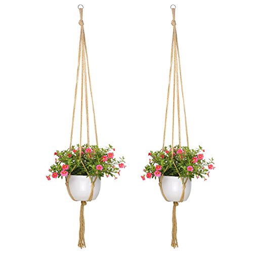 vorey 2 Pack 48 Inches Plant Hanger Flower Pot Hanger Plant Sisal fiber Rope Plant Holder for Indoor Outdoor Decorations,Strong tensile,Large Size include Ring, 4 Legs