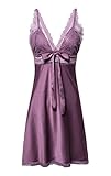 BellisMira Women’s Satin Lace Full Slip Chemise Silk Nightgown Sleepwear Violet, XL
