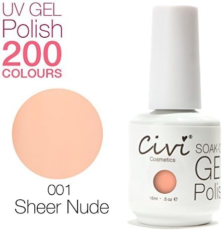 Civi Soak-Off UV/LED Gel Polish Nail Polish Long-lasting .5oz #001 Sheer Nude