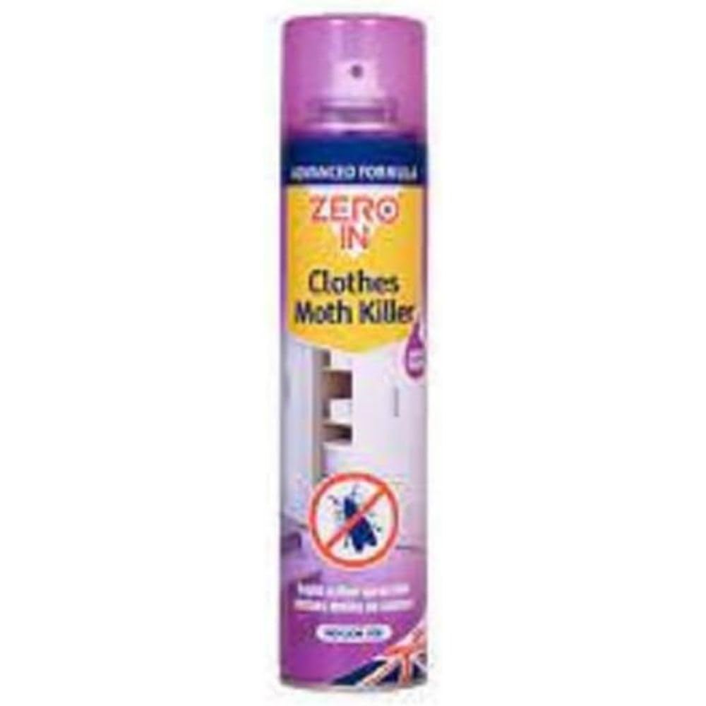 Zero In Clothes Moth Killer (300 ml Aerosol, Transparent, Surface Treatment Spray, Kills Clothing Moths, Larvae and Eggs in Wardrobes, Protects for up to 12 Months), Pack of 6,package ma vary