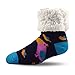 Pudus Bird Navy Cozy Winter Slipper Socks for Women and Men with Non-Slip Grippers and Faux Fur Sherpa Fleece - Adult Regular Fuzzy Socks