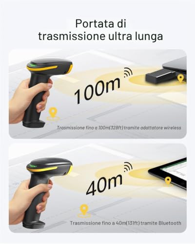 Inateck BCST-36 2D Wireless Barcode Reader with Charging Base, 2600mAh Battery, 2.4G USB Bluetooth Barcode Scanner, Gun Reader 1D 2D QR for POS Stores Inventory Warehouse, BCST-36