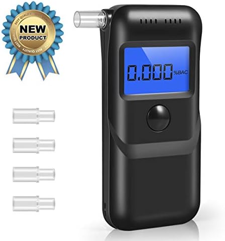 Breathalyzer, Professional Breath Alcohol Tester, Portable Digital Alcohol Detector LCD Screen with 5 Mouthpieces, Auto Power Off and Sound Alarm - Black Upgrade