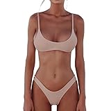 Womens Bikini Set Swimwear Brazilian Padded Top Swimsuit Solid Color Triangle Bottom Pink Large