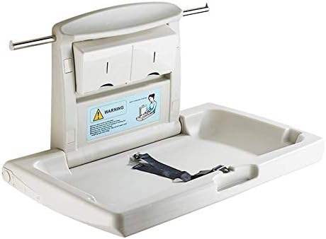 Wall Mounted Baby Changing Station with Safety Straps - Horizontal Fold Down Diaper Changer Table for Commercial Bathrooms, White