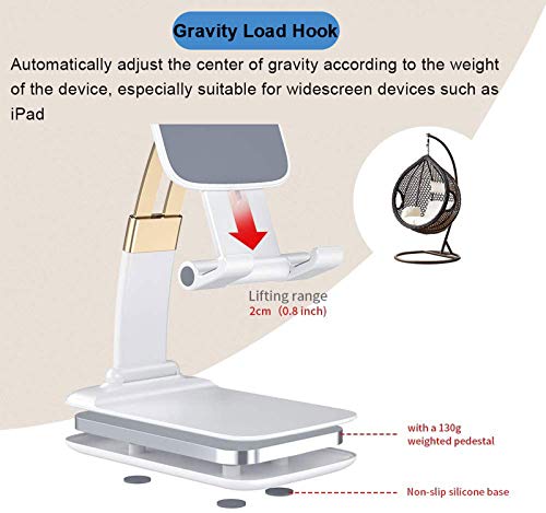 Upgraded Foldable Cell Phone Stand, Angle & Height Adjustable Cradle Dock Desktop Holder with Stable Anti-Slip Design Compatible with 4.7-10.5in iPhone/iPad/Samsung Galaxy/Ebook Reader (White-A)