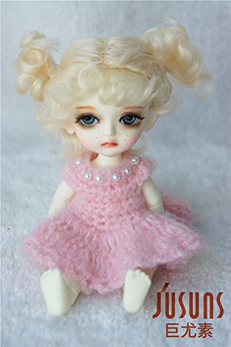 JD269 5-6inch 13-15CM Twins Bowl updo mohair doll wig 1/8 Lati yellow BJD wigs (Blond)