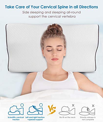 Gugusure Memory Foam Pillow, Orthopedic Pillow, Cervical Contour Massage Bed Pillows for Sleeping, Neck Support Pillow for Neck Pain with Washable Breathable Pillow Case