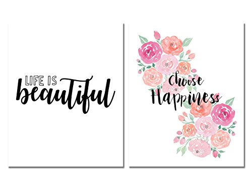 Life is Beautiful Print & Choose Happiness Set of two Inspirational 8×10 Photos – Wall Art Decor Posters