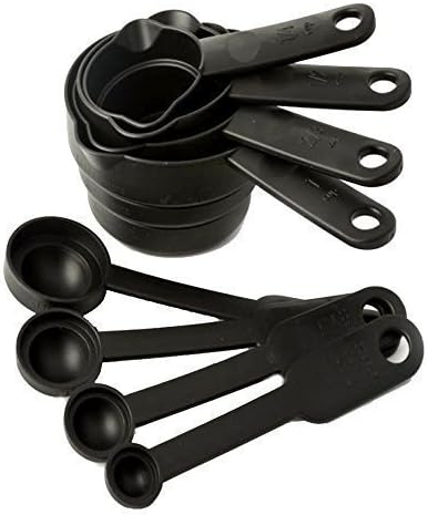 Tim Hawk Plastic Bakin Measuring Cups and Spoons, Black (Pack of 8)