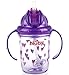 Nuby 2-Handle Printed No-Spill Thin Flip-It W/360 Weighted Straw Cup, Hearts/Purple