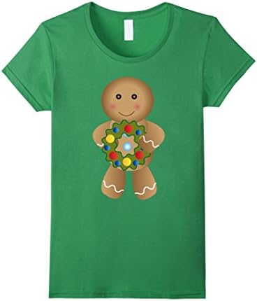Women's Gingerbread Man Christmas Wreath T-shirt by M2M Boutique Large Grass