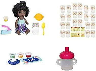 Baby Alive Super Snackin Noodle African American Doll Diapers, Sippy Cup and Snacks BUNDLE