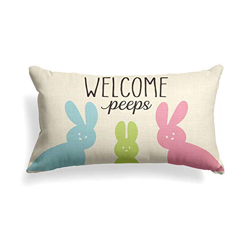 AVOIN-Welcome-Peeps-Easter-Bunny-Throw-Pillow-Cover-12-x-20-Inch-Rabbit-Spring-Cushion-Case-Decoration-for-Sofa-Couch