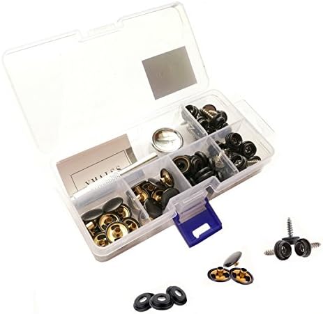 YMAISS 60pcs Fastener Screw Snaps kit in Box, Marine Grade 3/8”Socket with Stainless Steel 5/8”Screw with 2pcs Setting Tools,Upholstery Snaps for Boat Canvas,Cover.Black Color