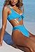 QINSEN Women Sexy Knotted Front Cropped Top Bikini Sets Thong Swimsuit Blue S