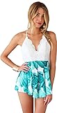 Moxeay Deep V Neck Playsuit Backless Chiffon Short Jumpsuit (S, Green)