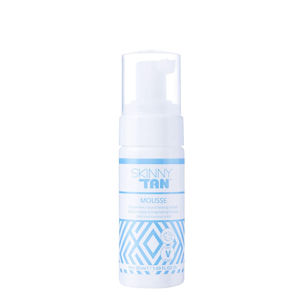 Skinny Tan Tanning Mousse Travel Size - Streak Free Fake Tan for Natural Glow, Self Tan Travel Accessories, Vegan & Cruelty Free Skincare - Medium, 50ml