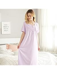 Camisón de noche para dama, 100% algodón, manga corta, liso, largo