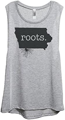 Thread Tank Home Roots State Iowa Women's Sleeveless Muscle Tank Top Sport Grey Large
