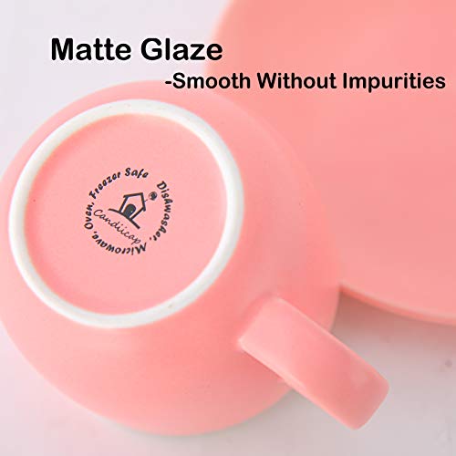 Porcelain Coffee Cups(7.5oz) with Saucers & Metal Stand, Candiicap Coffee Cups Set for Cappuccino, Latte, Expresso, Americano, Tea (7.5oz,Matte Green)